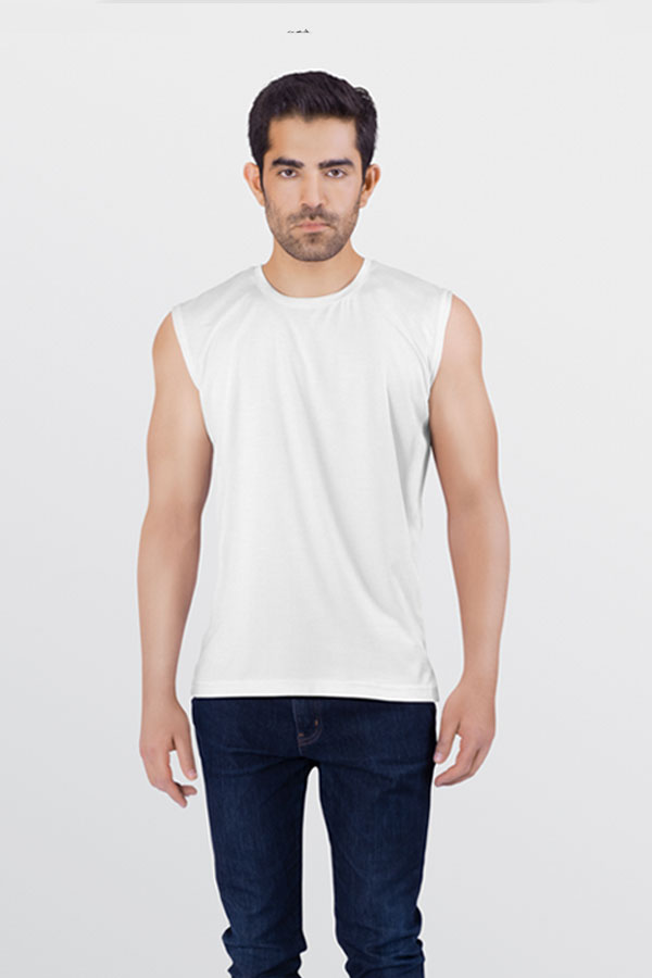 גופיית בייסיק גזורה לבן