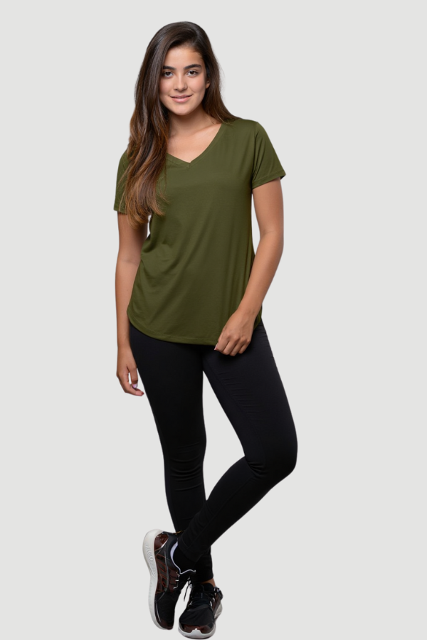 זאיה 14 ZAYA טריקו צבע זית קצר וי נשים