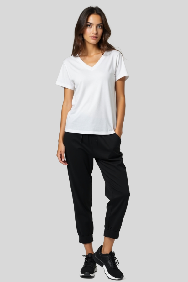 זאיה 3 חולצת טריקו לבנה צווארון וי ZAYA