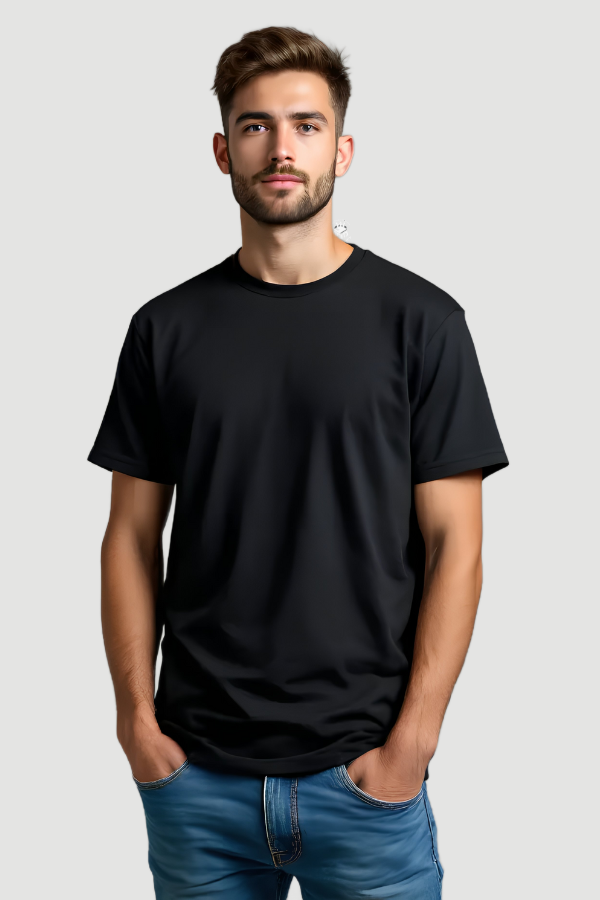 חולצת טריקו שחורה חלקה 100% כותנה לגברים